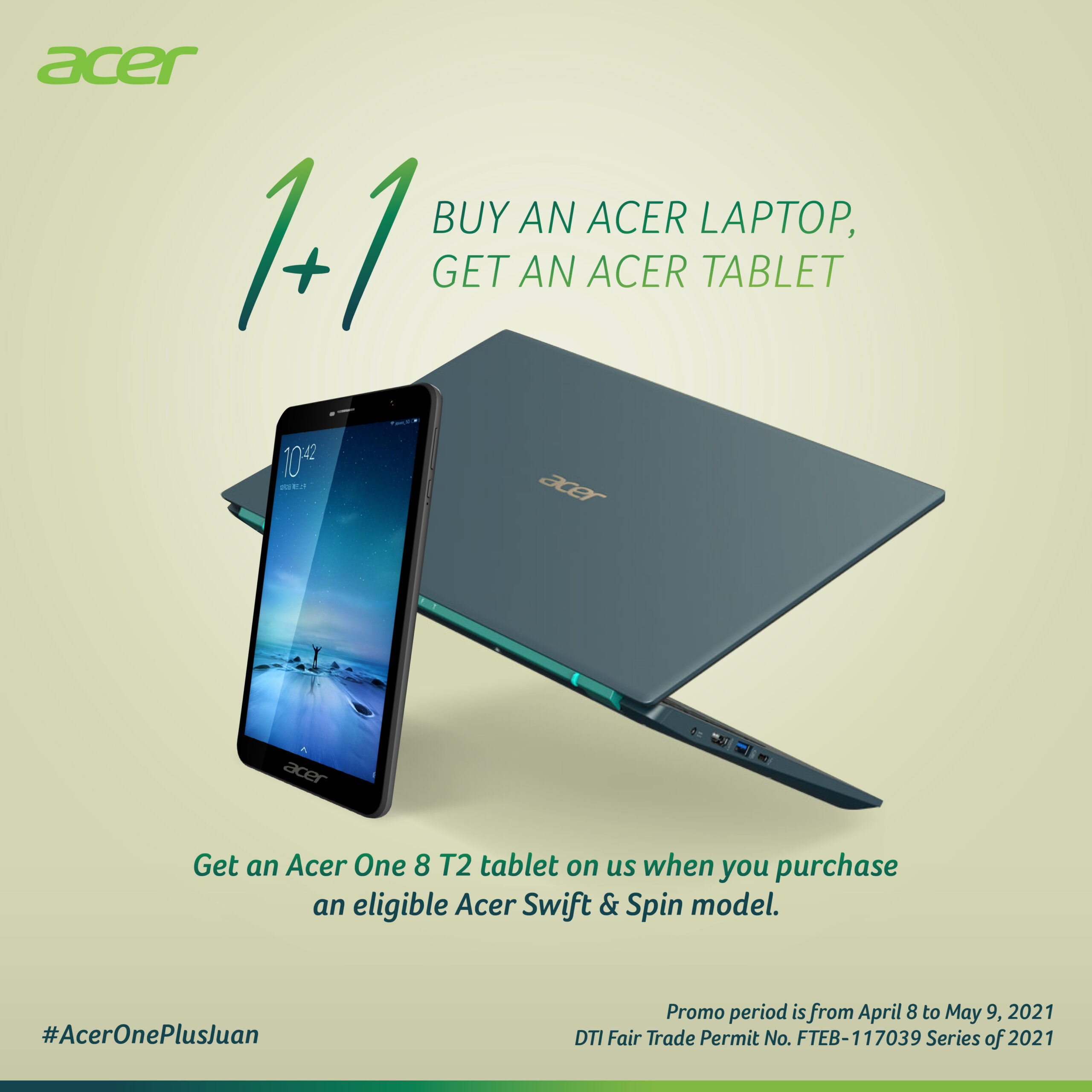 Get a free Acer One 8 T2 Tablet in #AcerOnePlusJuan bundle