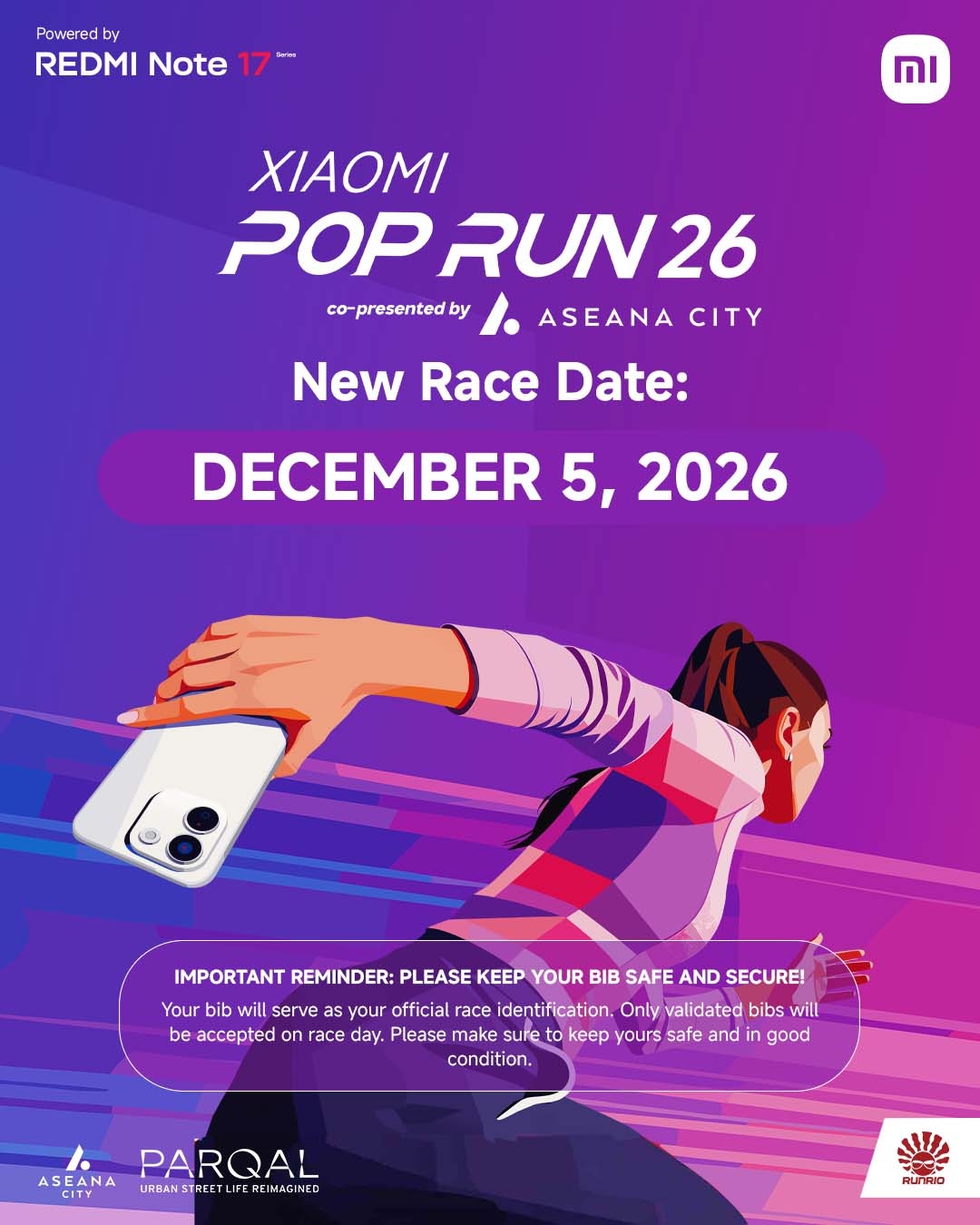 Xiaomi POP Run 2026 official poster announcing the new race date of December 5, 2026