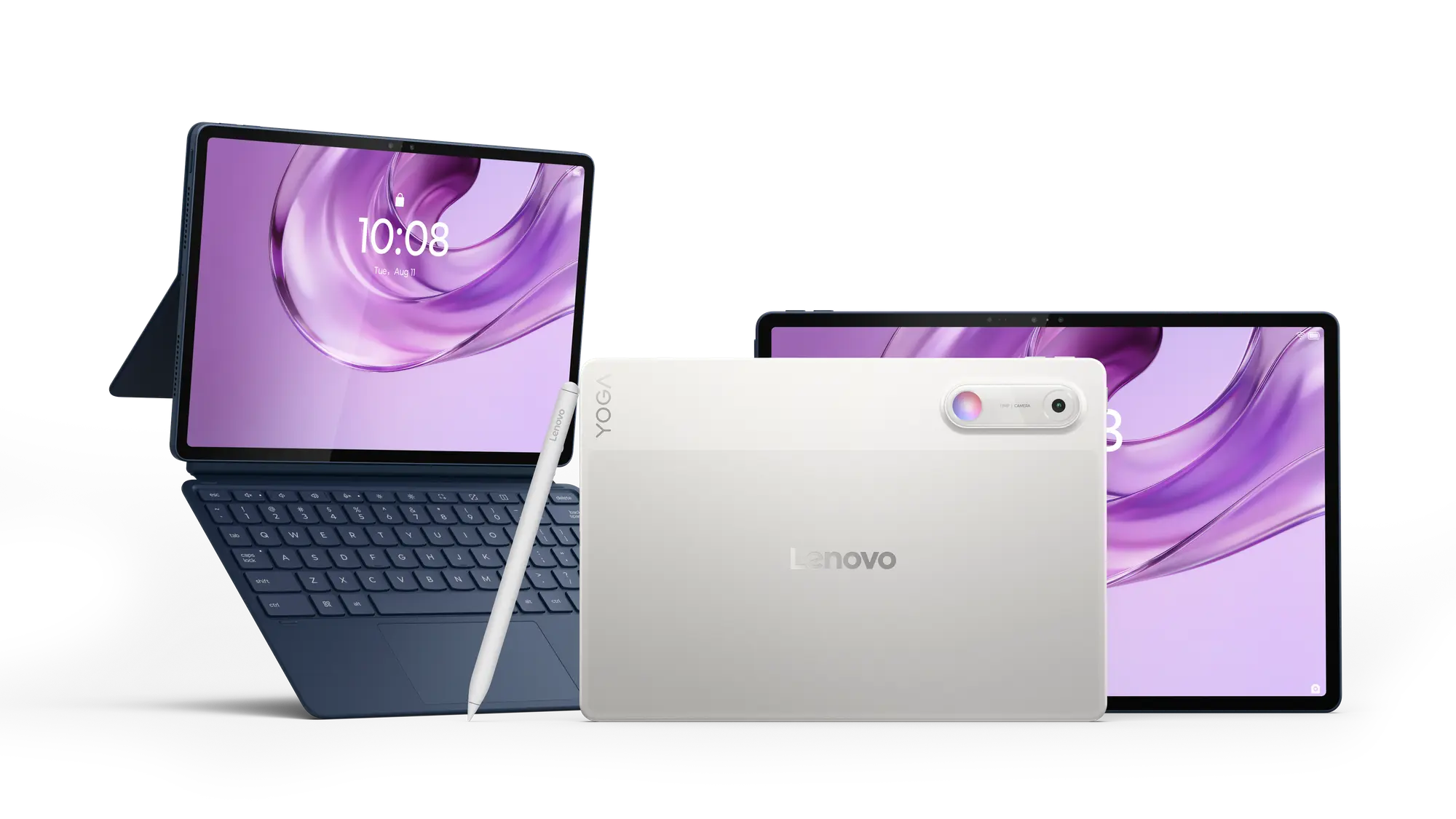 Lenovo Yoga AI portfolio editorial image highlighting 11 The Yoga Tab Gen 2 in Cosmic Blue and Seashell