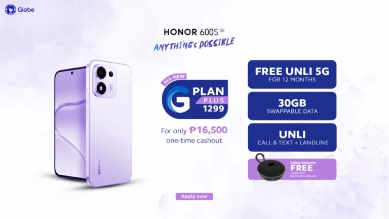 HONOR 600S promotional artwork showing Globe GPlan Plus 1299 offers