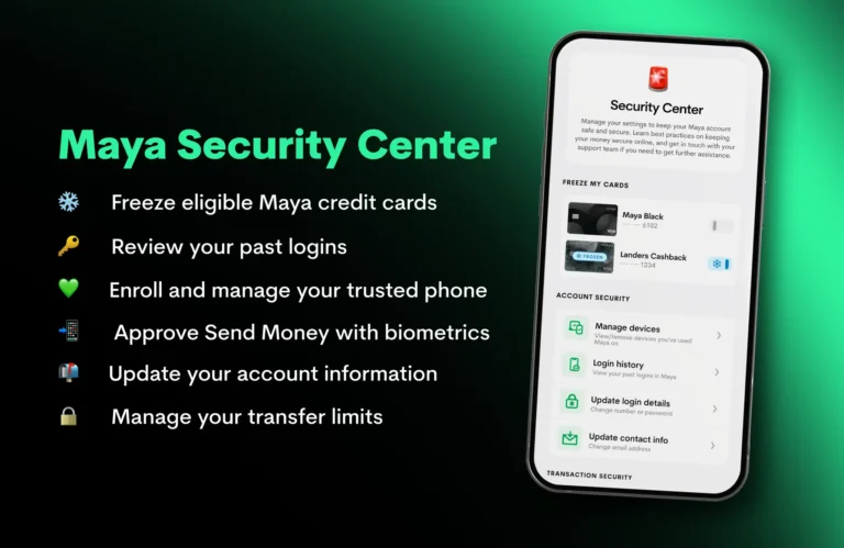 Maya in-app Security Center editorial image highlighting MAYA SECURITY