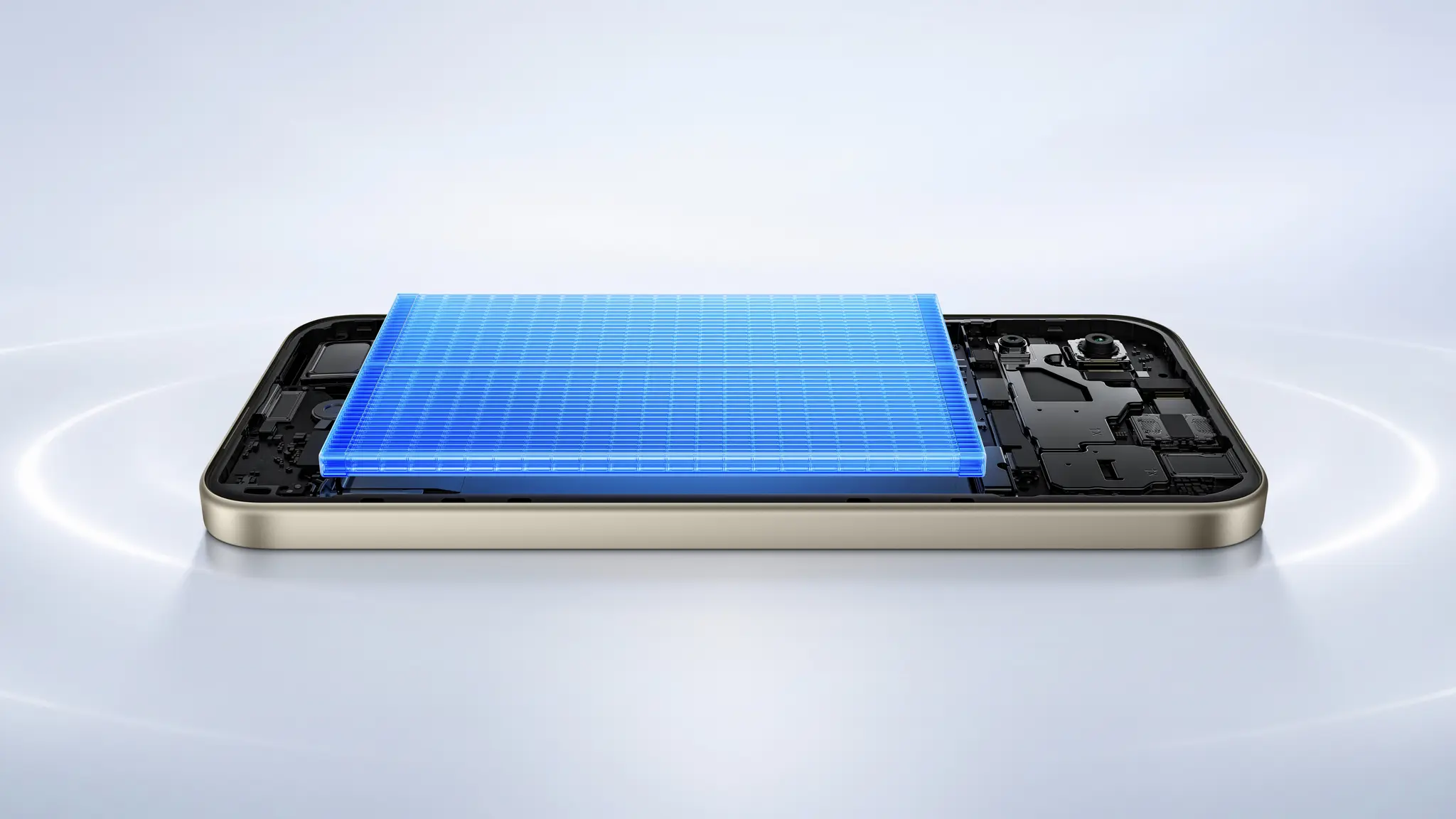 Illustration showing a large battery inside a smartphone, highlighted in blue.