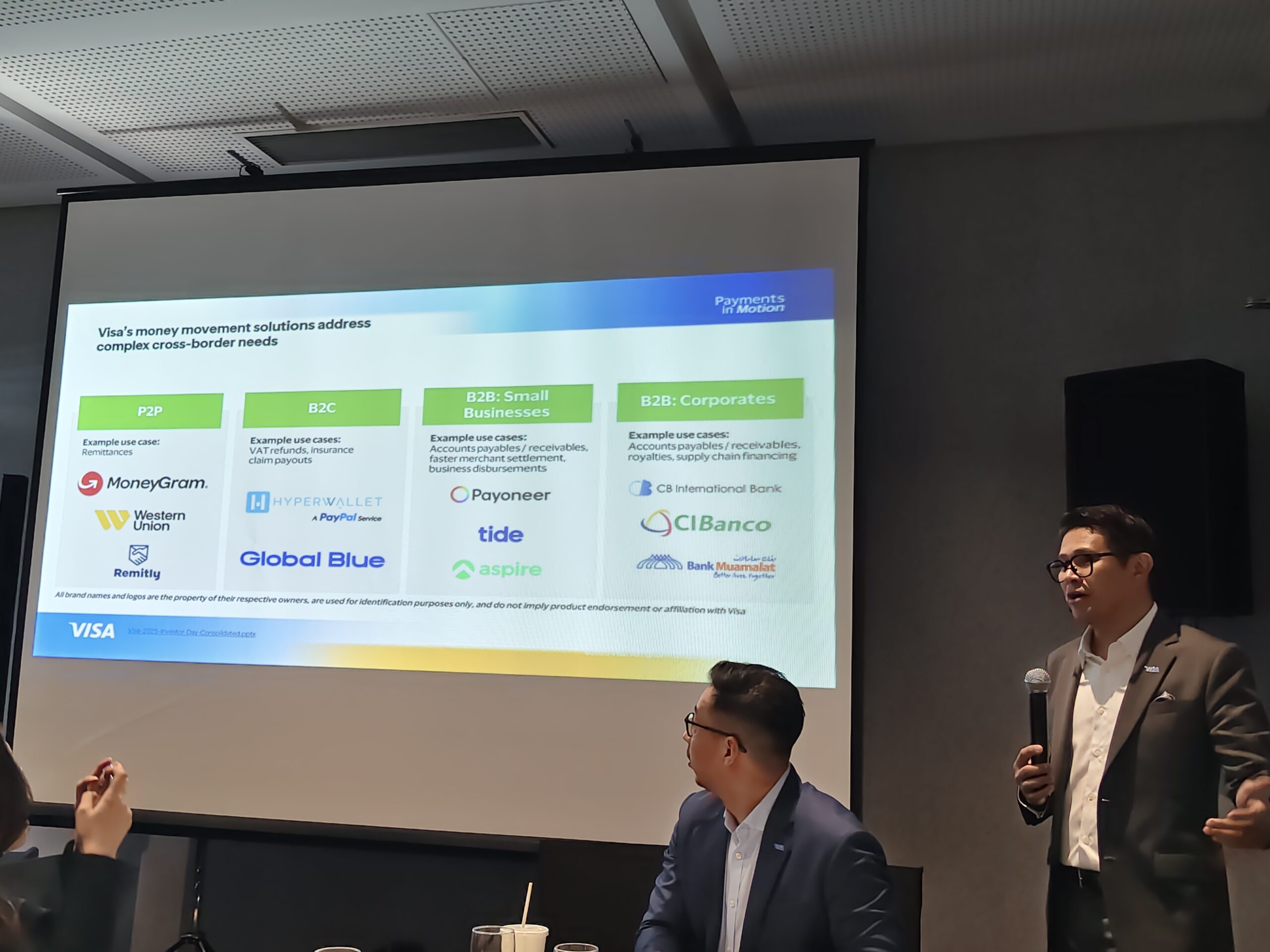 Visa presentation at a company event about international money movement.