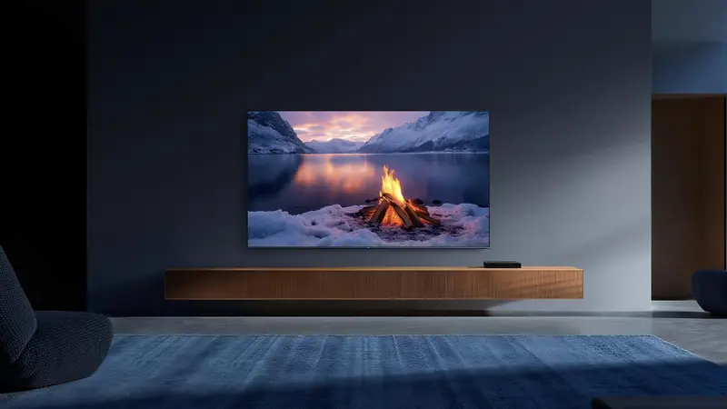 Xiaomi TV S Mini LED 2026 television displaying a snowy lakeside scene