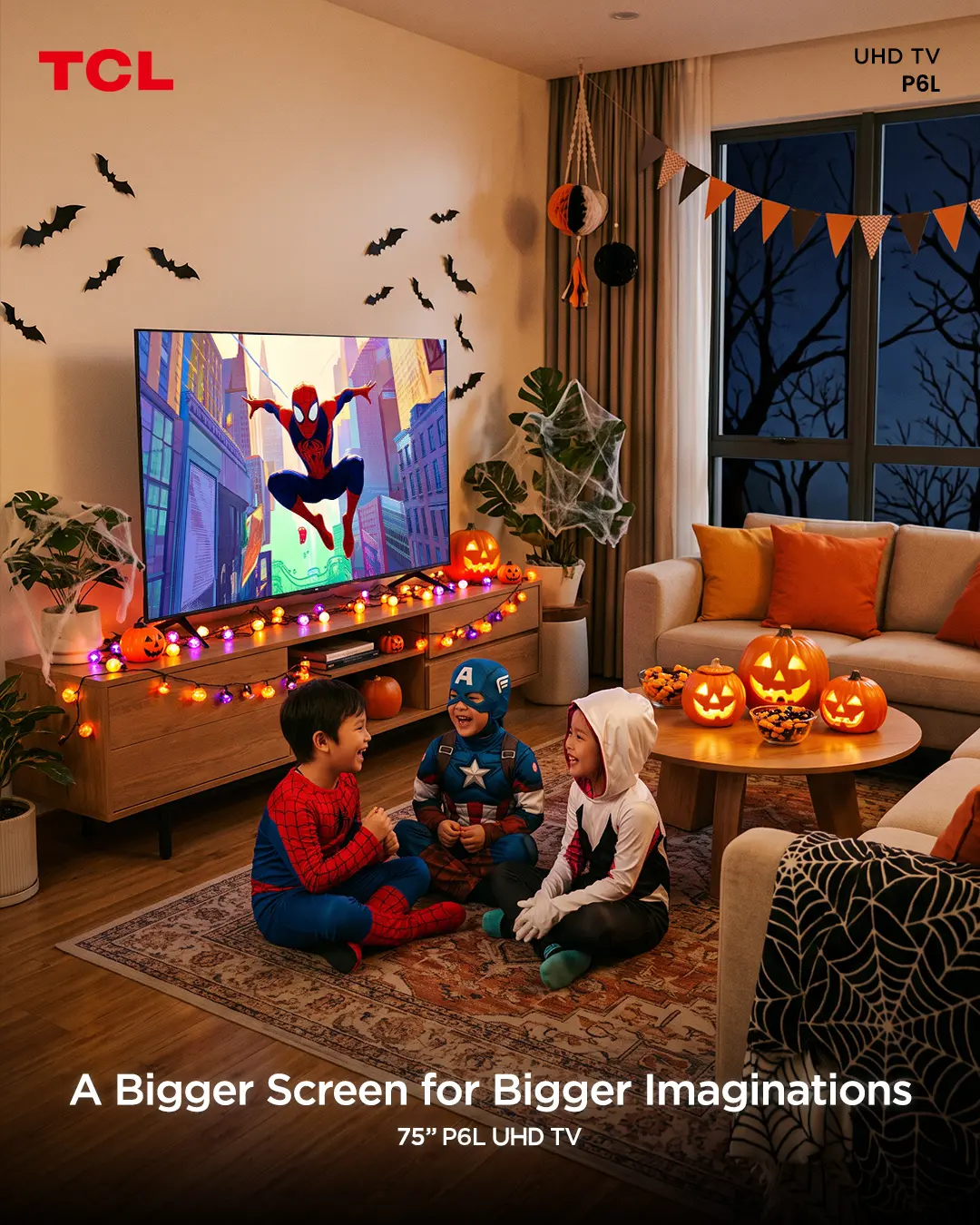 TCL Halloween movie marathon editorial image highlighting P6L Bigger Screen for Bigger Imaginations